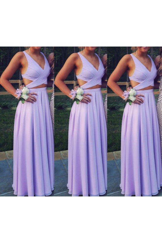 Two Pieces V-Neck Chiffon Long Prom Evening Formal Dresses 3021565