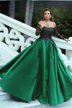 Ball Gown Long Sleeves Lace Satin Prom Evening Formal Dresses 3021566