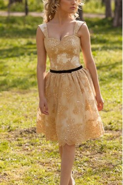 Short Lace Appliques Knee Length Homecoming Party Prom Dresses 3021568