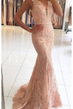 Mermaid V-Neck Lace Long Prom Evening Formal Dresses 3021570