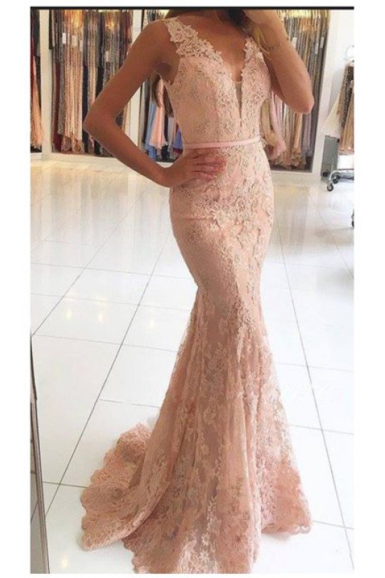 Mermaid V-Neck Lace Long Prom Evening Formal Dresses 3021570