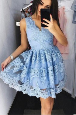 Short V-Neck Lace Homecoming Cocktail Prom Evening Dresses 3021572