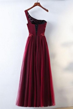 A-Line One-Shoulder Tulle Long Prom Evening Formal Dresses 3021574