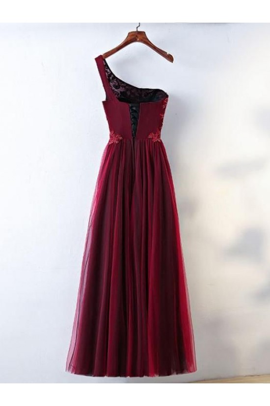 A-Line One-Shoulder Tulle Long Prom Evening Formal Dresses 3021574