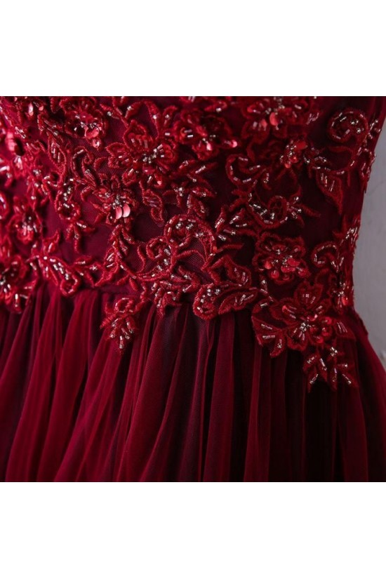 A-Line One-Shoulder Tulle Long Prom Evening Formal Dresses 3021574