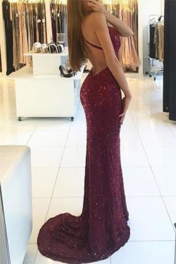 Mermaid V-Neck Sequins Long Prom Evening Formal Dresses 3021575