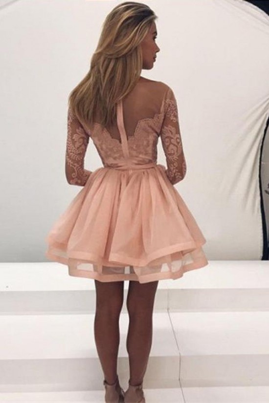 Short Lace Long Sleeves Prom Evening Party Dresses 3021578