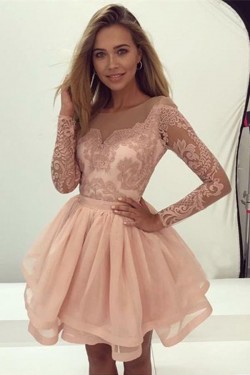 Short Lace Long Sleeves Prom Evening Party Dresses 3021578