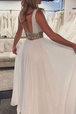 Deep V-Neck Beaded Long Prom Evening Party Dresses 3021581