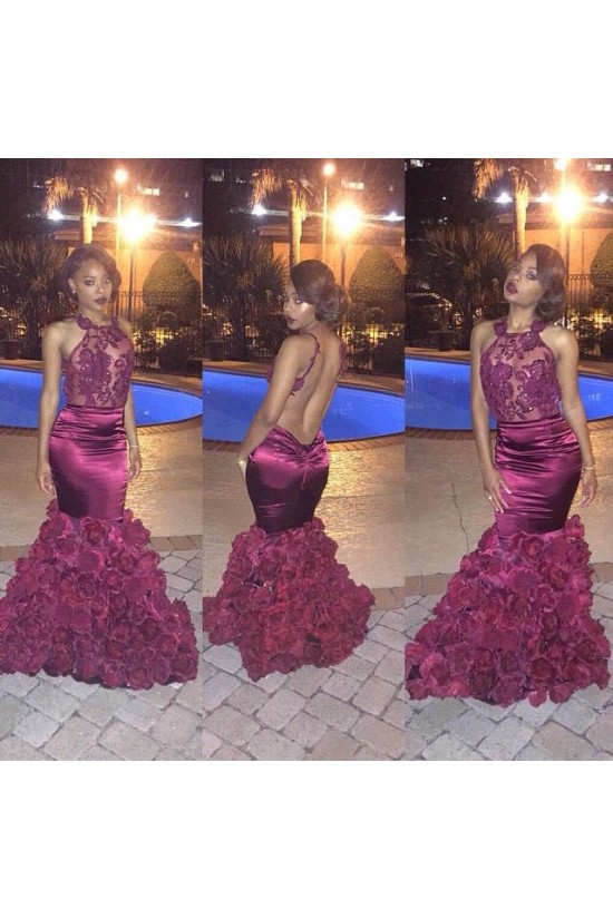 Sexy Long Purple Backless Lace Top Mermaid Prom Evening Formal Dresses 3020163