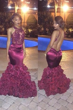 Sexy Long Purple Backless Lace Top Mermaid Prom Evening Formal Dresses 3020163