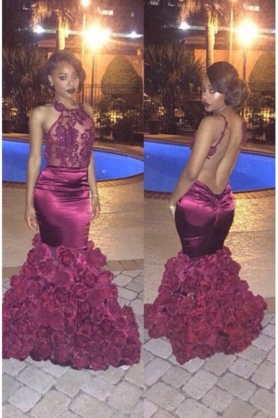 Sexy Long Purple Backless Lace Top Mermaid Prom Evening Formal Dresses 3020163