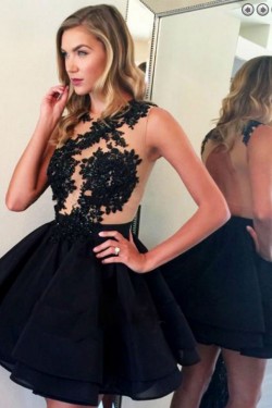 Black Lace Appliques Short Homecoming Cocktail Prom Evening Dresses 3020166