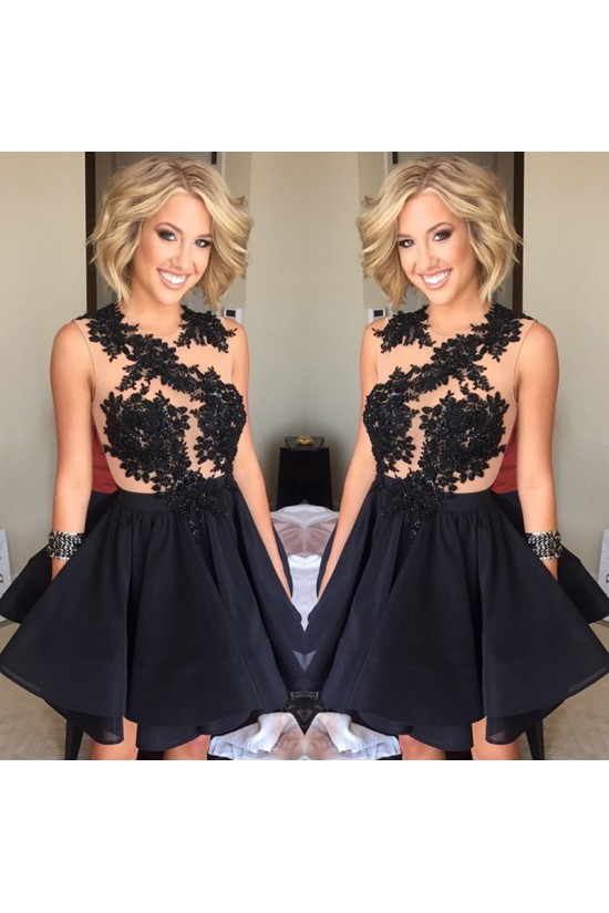 Black Lace Appliques Short Homecoming Cocktail Prom Evening Dresses 3020166