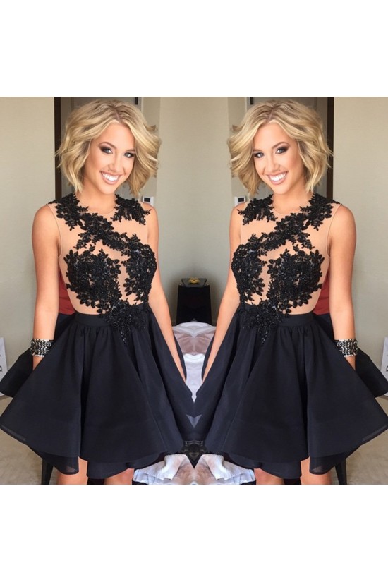 Black Lace Appliques Short Homecoming Cocktail Prom Evening Dresses 3020166