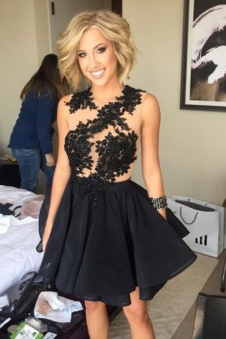 Black Lace Appliques Short Homecoming Cocktail Prom Evening Dresses 3020166