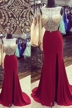 Beaded Backless Long Red Prom Evening Formal Dresses 3020170