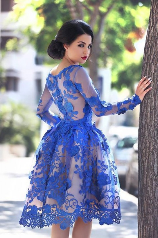 Blue Short Knee-Length Homecoming Prom Evening Formal Dresses 3020171