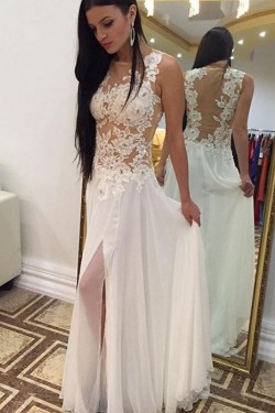 Long White Lace Appliques Long Prom Evening Formal Dresses 3020173