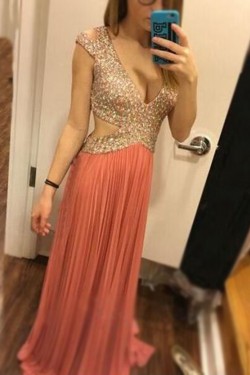 Sexy Low V-Neck Sequins Long Prom Evening Formal Dresses 3020176