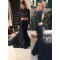 Two Pieces High Neck Long Sleeves Beaded Black Prom Evening Formal Dresses 3020177