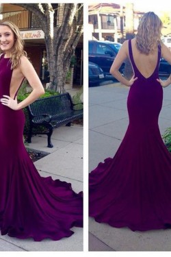 Purple Low V-Back Mermaid Long Prom Evening Formal Dresses 3020179
