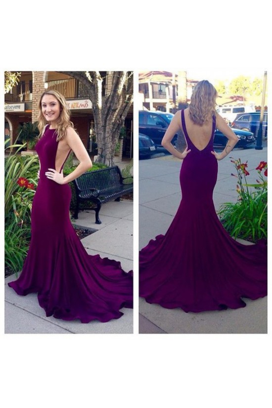 Purple Low V-Back Mermaid Long Prom Evening Formal Dresses 3020179