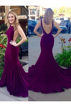 Purple Low V-Back Mermaid Long Prom Evening Formal Dresses 3020179