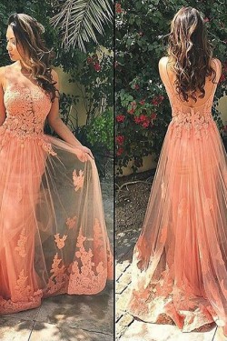 Sexy Lace Appliques Tulle Long Prom Dresses Evening Gowns 3020182