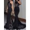 Black Lace Mermaid Halter Neck Long Prom Evening Formal Dresses 3020183