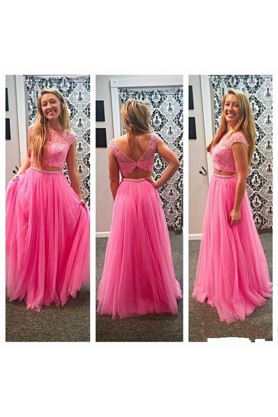 Two Pieces Lace Top Long Pink Prom Evening Formal Dresses 3020185 Two Pieces Lace Top Long Pink Prom Evening Formal Dresses 3020185