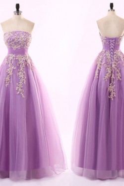 A-Line Strapless Lilac Long Prom Evening Formal Dresses 3020187