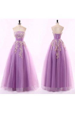 A-Line Strapless Lilac Long Prom Evening Formal Dresses 3020187