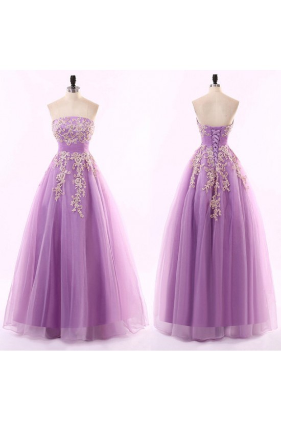 A-Line Strapless Lilac Long Prom Evening Formal Dresses 3020187