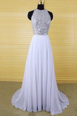 A-Line Sequins Top Chiffon Long Prom Evening Formal Dresses 3020188