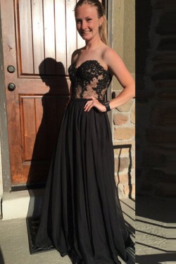 Long Black Lace Top Prom Dresses Sweetheart Evening Gowns 3020195