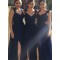Navy Blue Lace Appliques Chiffon Long Bridesmaid Dresses Prom Evening Gowns 3020198