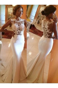 Mermaid Lace Appliques See Through Long Prom Dresses Evening Gowns 3020200