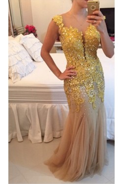 God Lace Appliques See Through Back Long Prom Dresses Evening Gowns 3020201