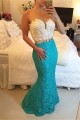 Blue White Lace Long Mermaid Prom Dresses Evening Gowns 3020202