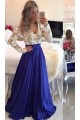 Royal Blue White Long Sleeves Prom Dresses Evening Gowns 3020203