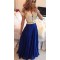 A-Line Short Sleeves Lace Chiffon Royal Blue White Long Prom Dresses Evening Gowns 3020206