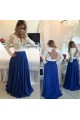 Royal Blue White Lace Chiffon Long Sleeves Prom Dresses Evening Gowns 3020208