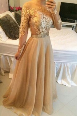 Long Sleeves Off-the-Shoulder Lace Chiffon Prom Dresses Evening Gowns 3020209
