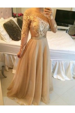 Long Sleeves Off-the-Shoulder Lace Chiffon Prom Dresses Evening Gowns 3020209