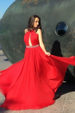 Beaded Red Long Chiffon Prom Dresses Evening Gowns 3020212