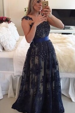 Elegant Beaded Lace Appliques Long Prom Dresses Evening Gowns 3020217