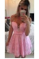 Short Sleeves See Through Pink Sexy Homecoming Prom Dresses Evening Gowns 3020219