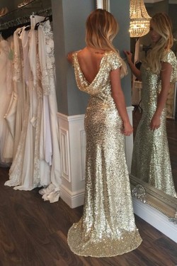 Gold Sequins Long Bridesmaid Prom Dresses Evening Gowns 3020226