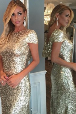 Gold Sequins Long Bridesmaid Prom Dresses Evening Gowns 3020226